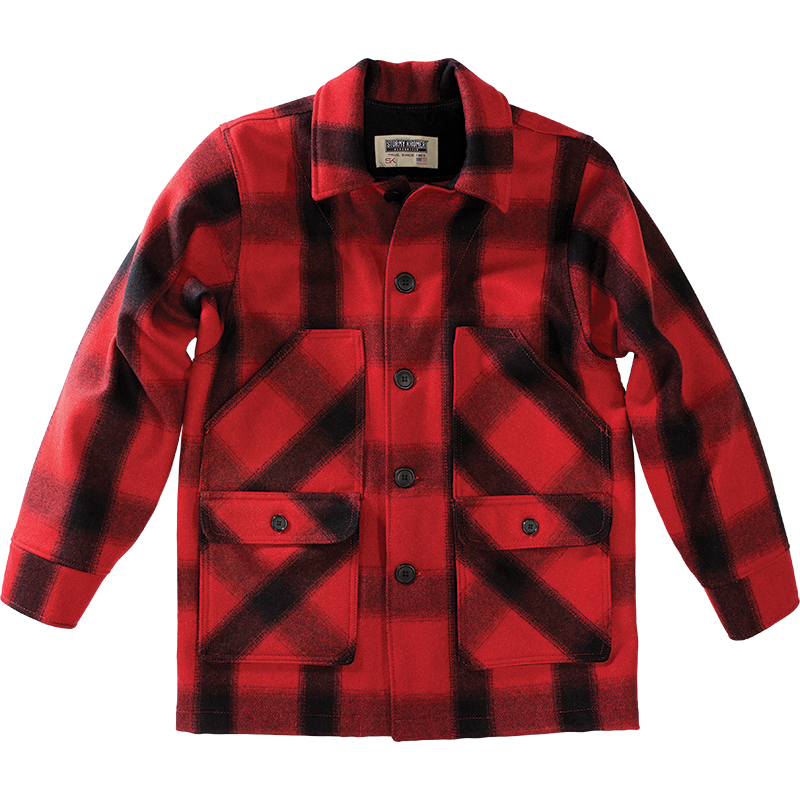 SK Mackinaw Coat Red Blk Plaid Crystal Falls Trading Co